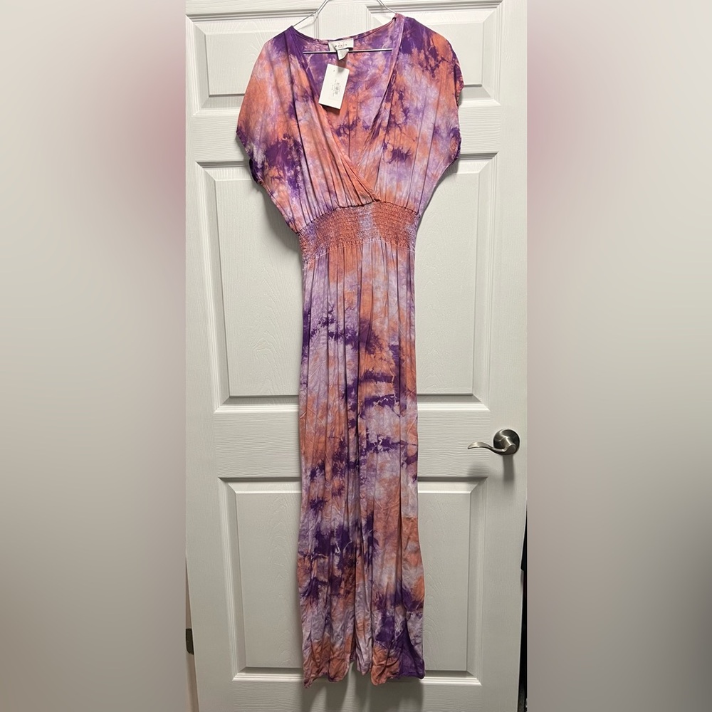 NWT Tie-Dye Maxi Dress in Purple and Peach Size L